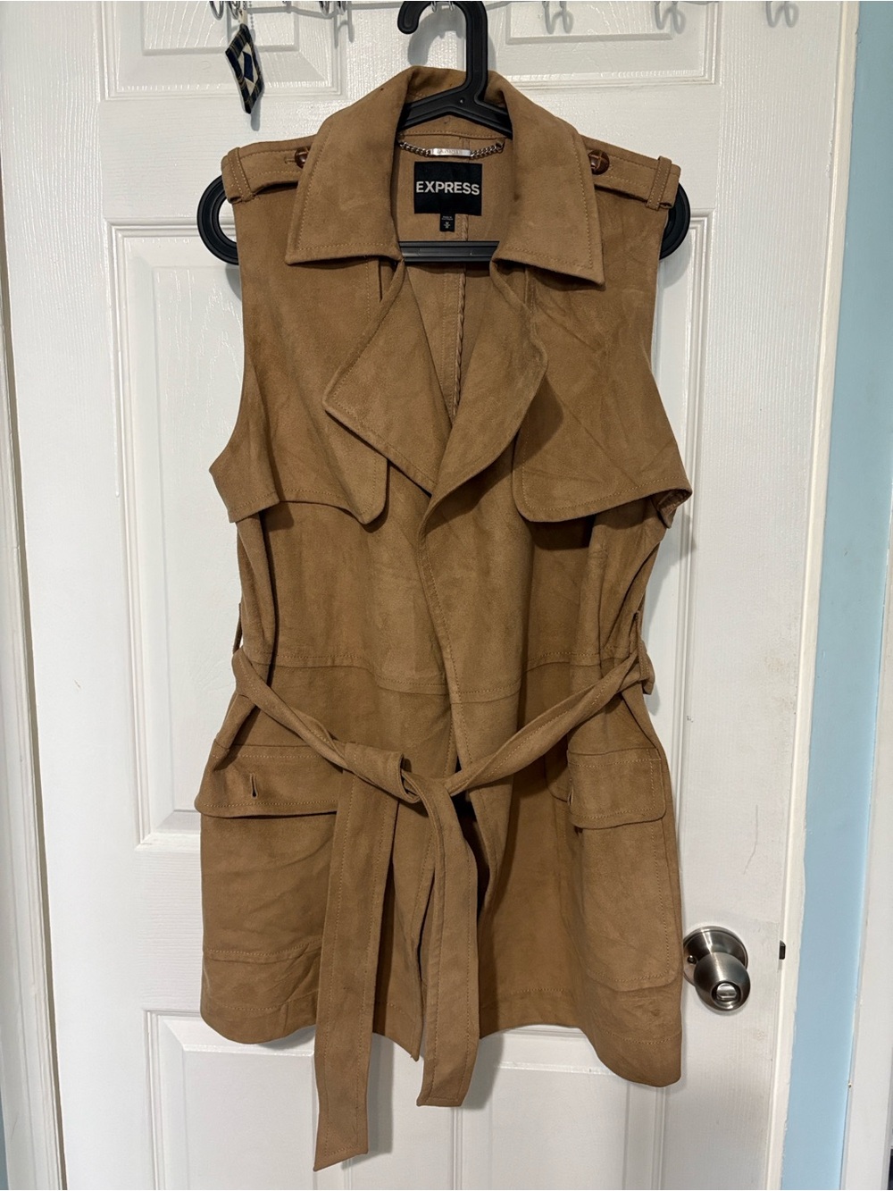 Express Tan Sleeveless Suede Trench Vest with Belt